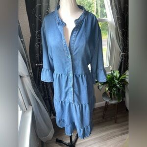 Elegant Blue Button-Down Midi Dress